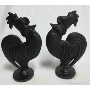 2 Cast Iron Black Rooster Door Stop or Recipe Bookends 8" Farmhouse Style Decor